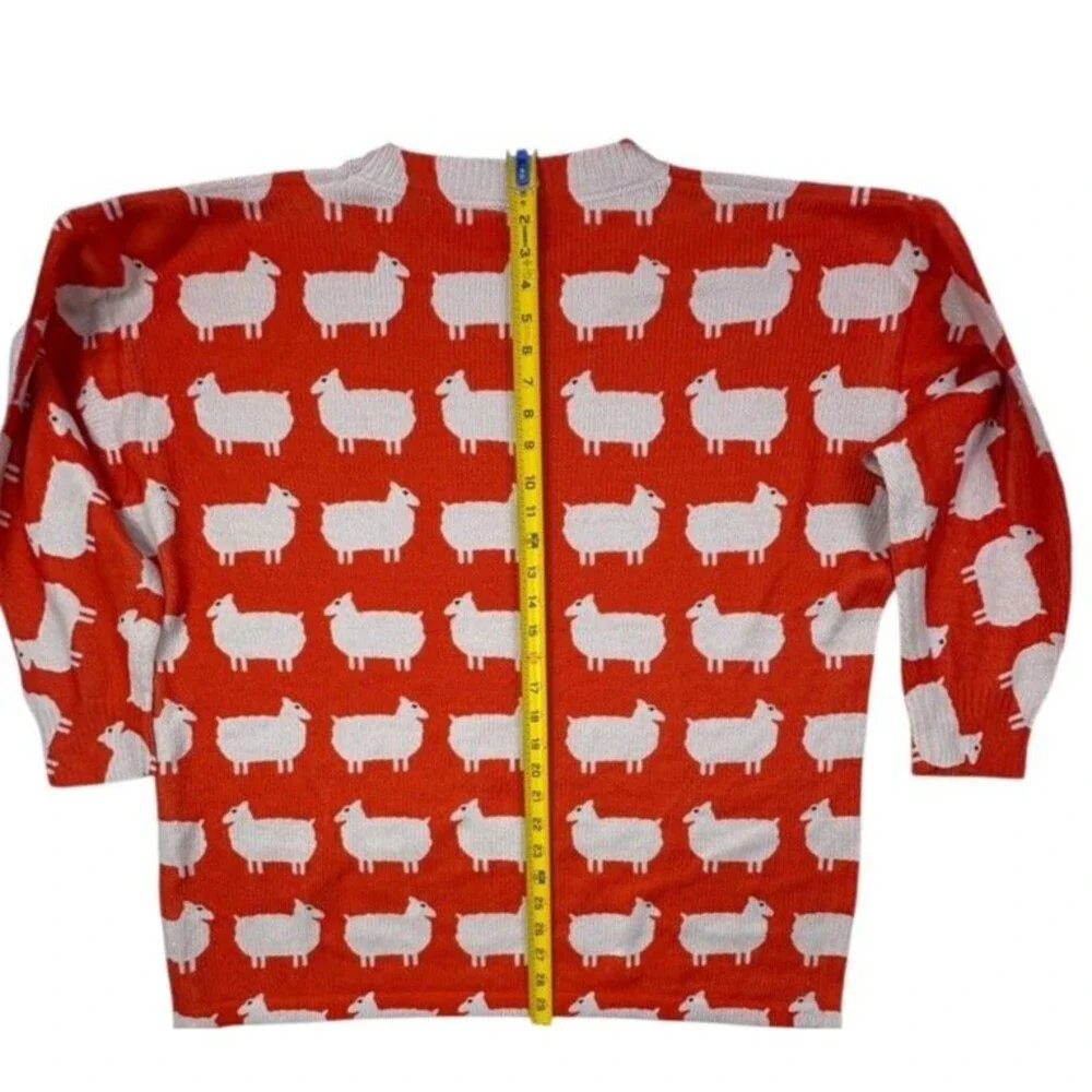 Women’s Bright Red Crewneck Sweater with Sheep Motif - Picture 10 of 12